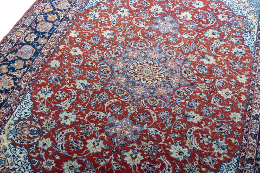 Rug# 45324 , Superfine signed Isfehan, fine wool and silk pile on full silk foundation, Shahabbassi flowers with medallion design, circa 1970, Persia, size 222x158 cm (5)