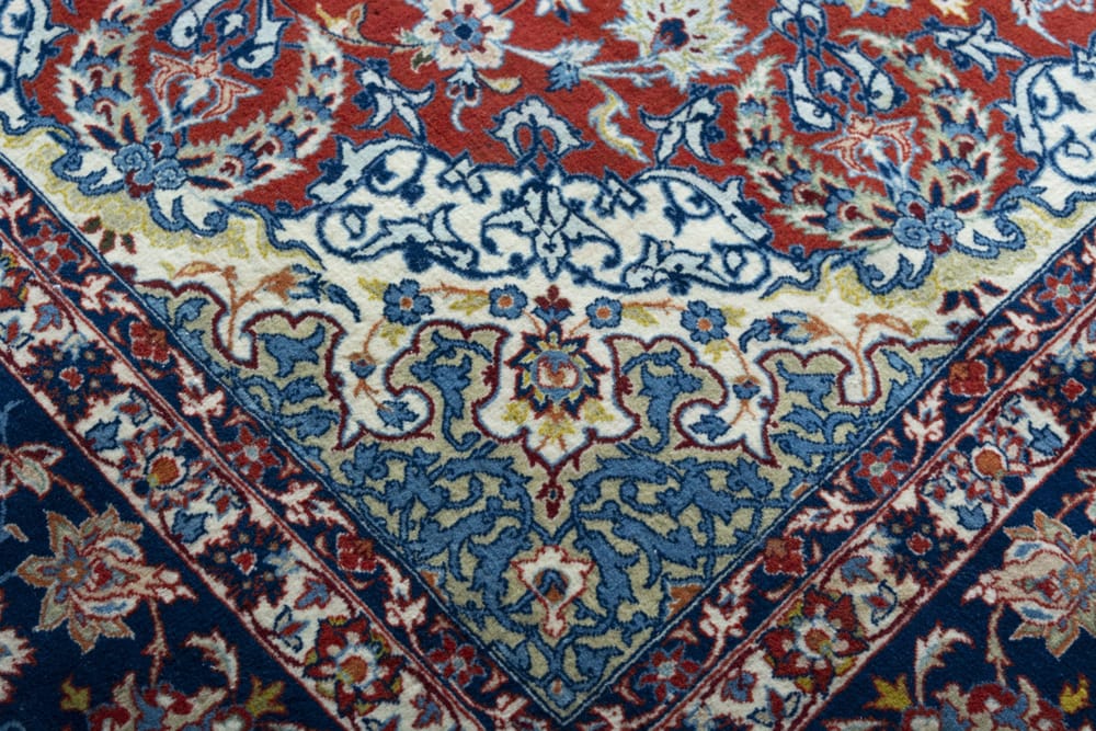 Rug# 45324 , Superfine signed Isfehan, fine wool and silk pile on full silk foundation, Shahabbassi flowers with medallion design, circa 1970, Persia, size 222x158 cm (8)