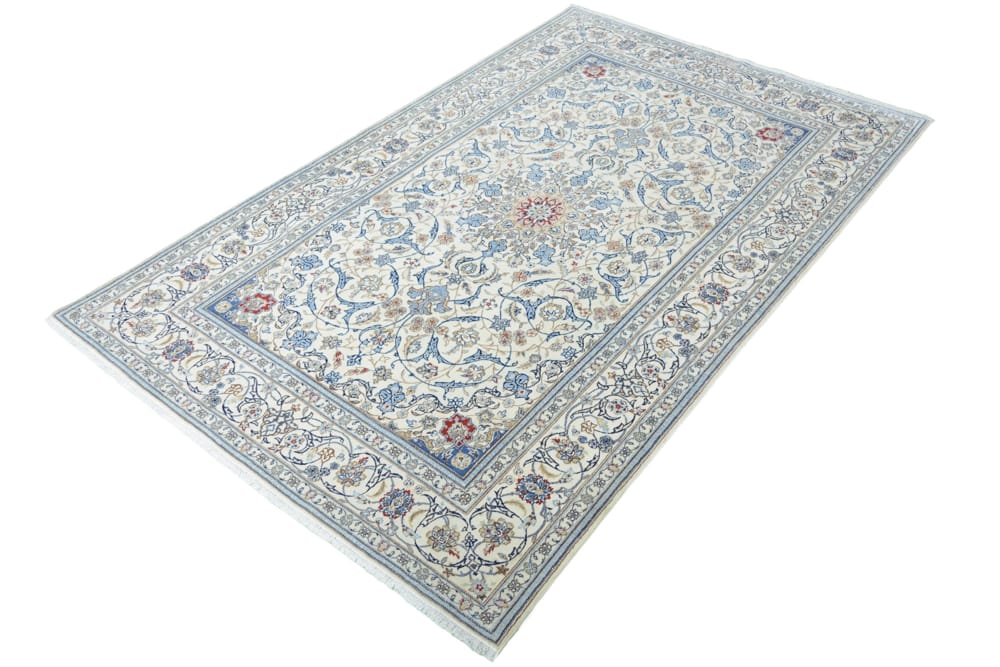 Rug# 49870, Superfine 6LA Nain, wool and silk pile, corner and Medallion Safavid design, size 253x161 cm (2)