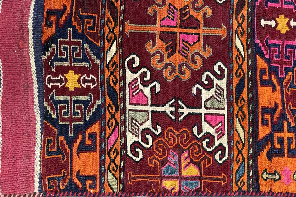Rug# 10461, East Azarbaiejan Sumak khorjeen-face, Nomadic weave, local wool, circa 1950, rare & collectable, Persia Size 176x52 cm (2)