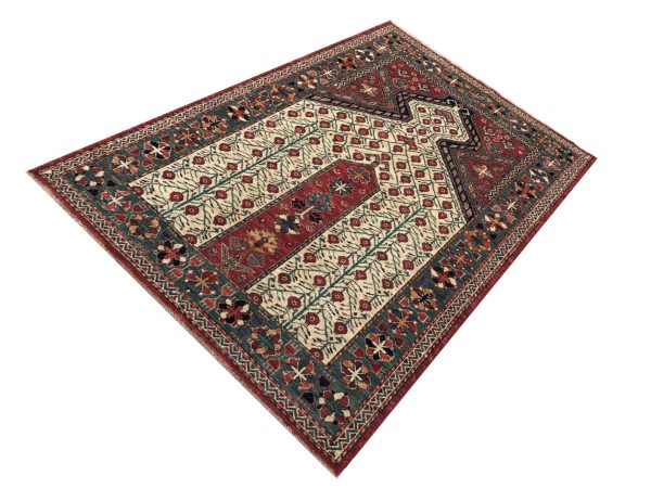Rug# 25302, Afghan Turkaman, 19th c. Khotan Prayer design, Natural vegetable dyes, hand spun wool pile, 187x123 cm