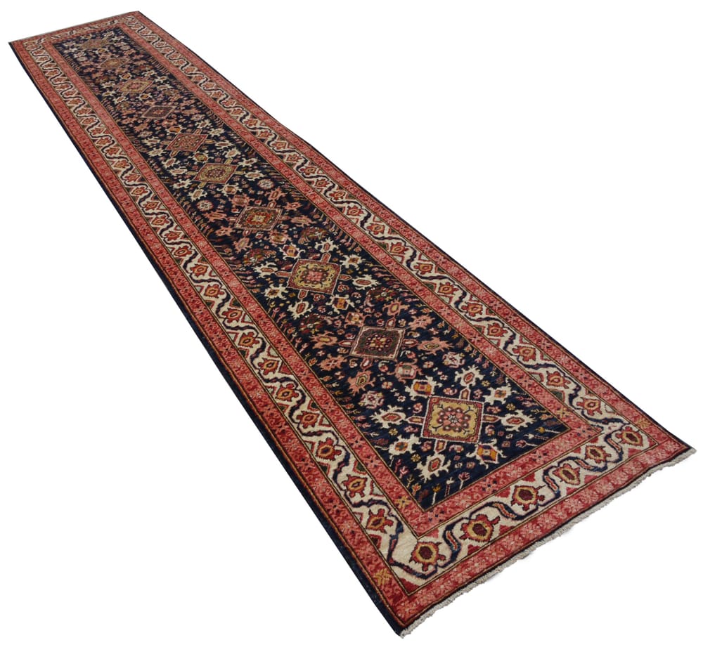 Rug# 26354, Afghan Turkaman weave, 19th c Caucasian design, veg dyes, size 442x90 cm (3)