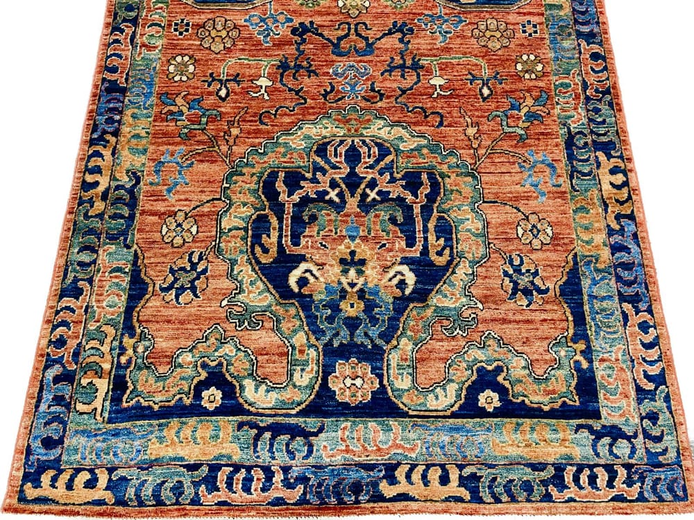 Rug# 26574 AfghanTurkaman weave, natural vegetable dyes, 16th C Oushak prayer inspired, size 183x124 cm (4)