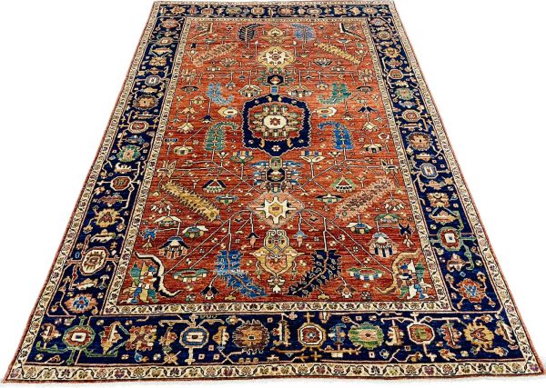 Rug# 26581, AfghanTurkaman weave, natural vegetable dyes, 19th century Serapi nspired, size 272x183 cm (1)