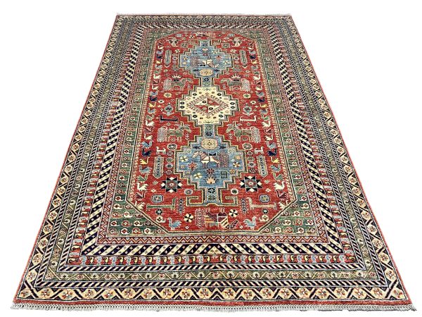 Rug#26530, Afghan Chechen weave, 19th c Kazak design, vegetable dyes, rare, size 306x194 cm (2)