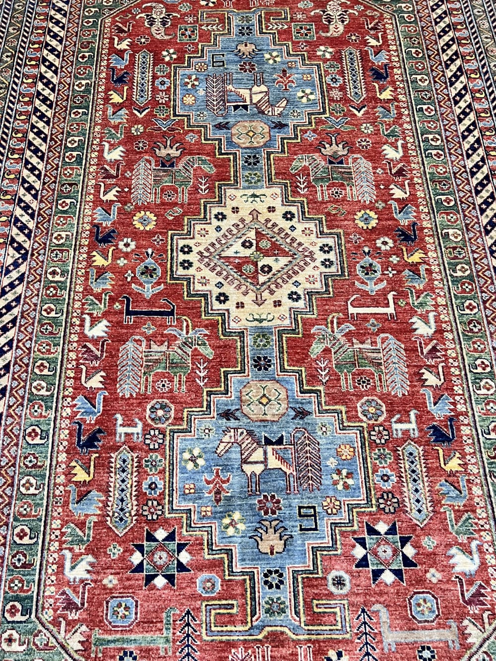 Rug#26530, Afghan Chechen weave, 19th c Kazak design, vegetable dyes, rare, size 306x194 cm (4)