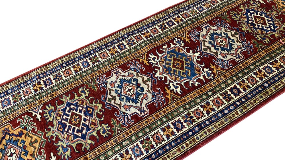 Rug# 24338, Afghan Turkaman weave 19th c Tabriz design, hand spun wool vegetable dyes, 243x80 cm RRP $1800, Special $750 (2)