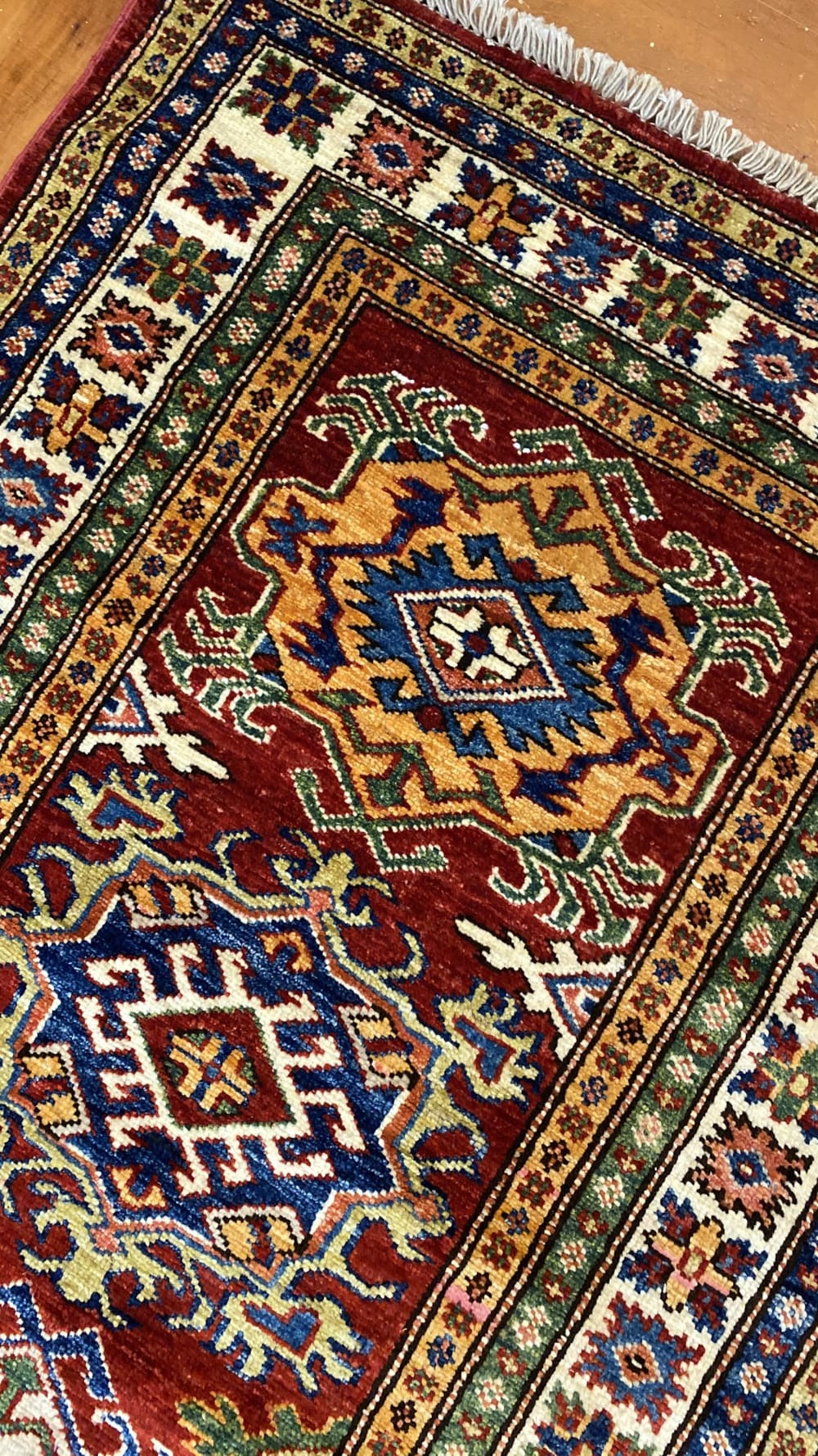 Rug# 24338, Afghan Turkaman weave 19th c Tabriz design, hand spun wool vegetable dyes, 243x80 cm RRP $1800, Special $750 (3)