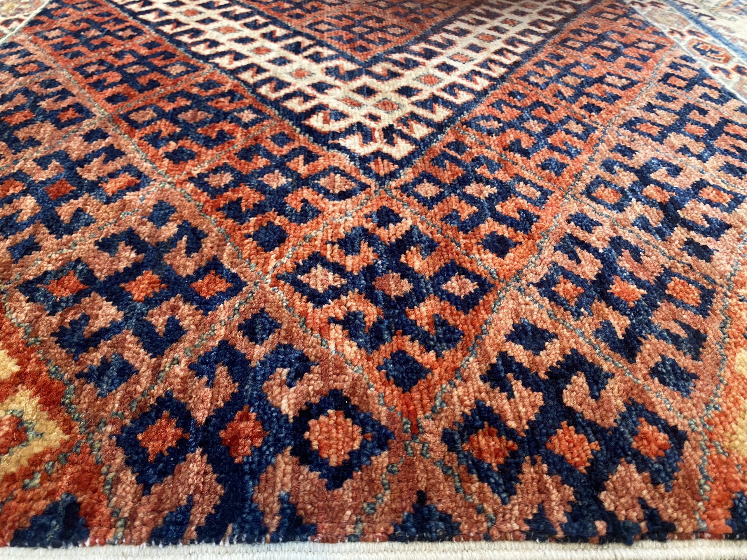 Rug# 26653, Afghan Turkaman weave, 19th century Kurdi-Khorjeen design, vegetable dyes, circa 2018, size 203x137cm (1)