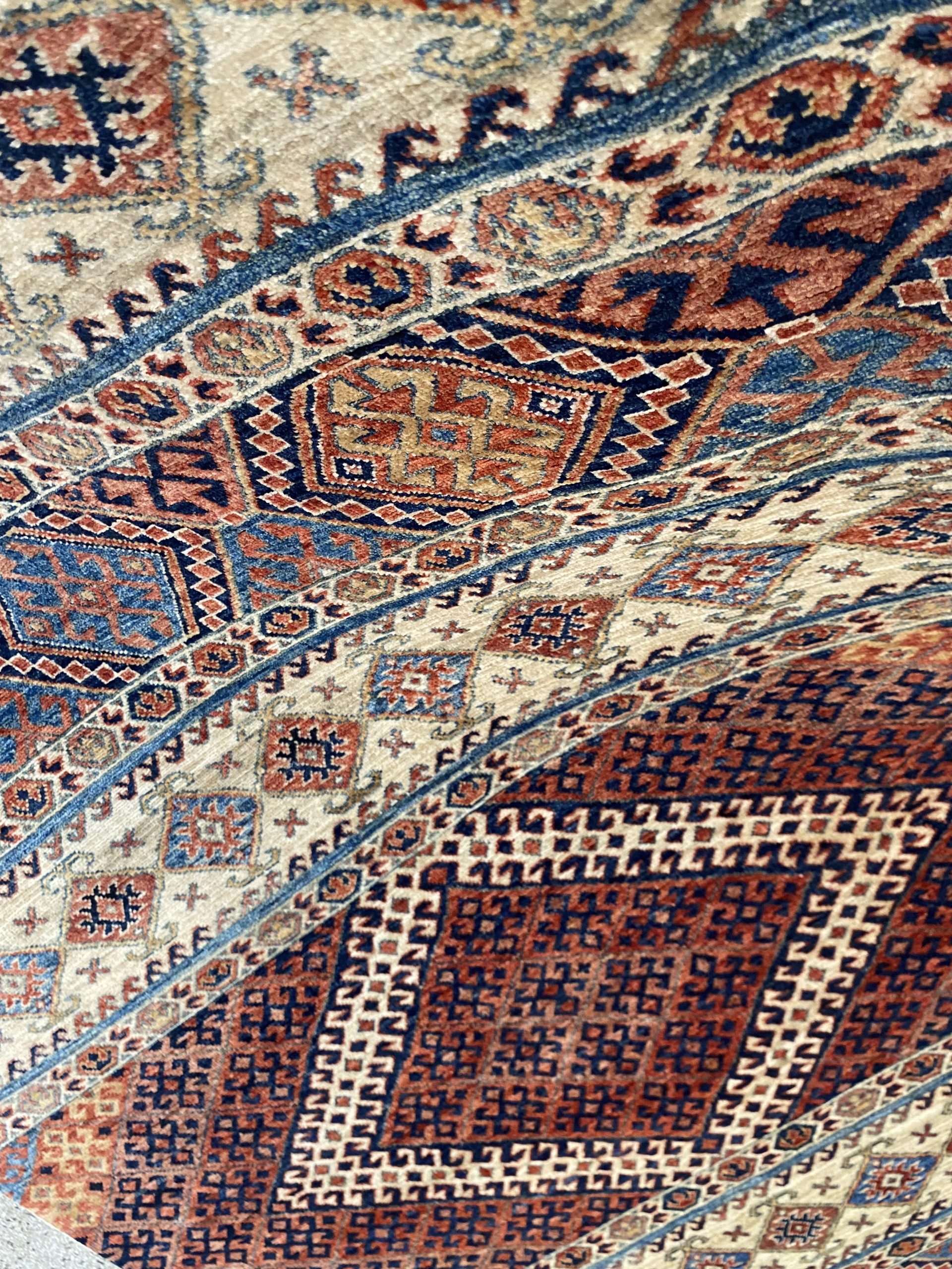 Rug# 26653, Afghan Turkaman weave, 19th century Kurdi-Khorjeen design, vegetable dyes, circa 2018, size 203x137cm (2)