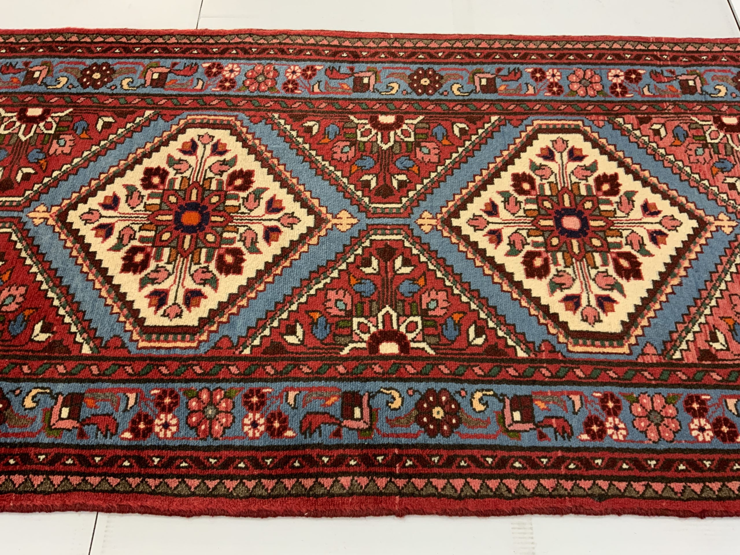 Rug# 10153, vintage Shahsavan- Malayer , circa 1960, wool pile, very durable, Persia, size 436x71 cm (3)