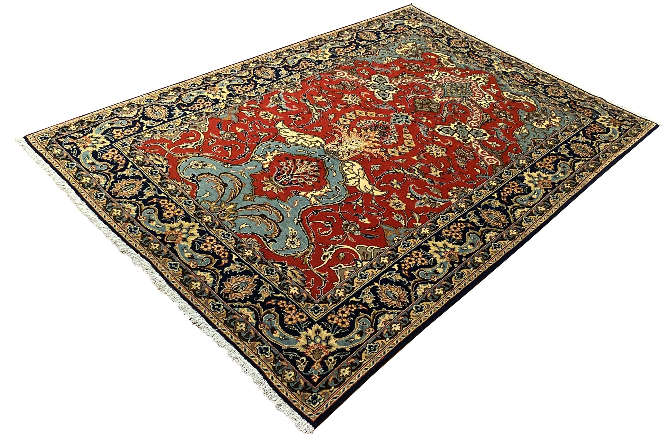 Rug# 5852, vintage Qum wool pile, circa 1945, silk inlay, immaculate, Persia, size 210x140 cm (2)