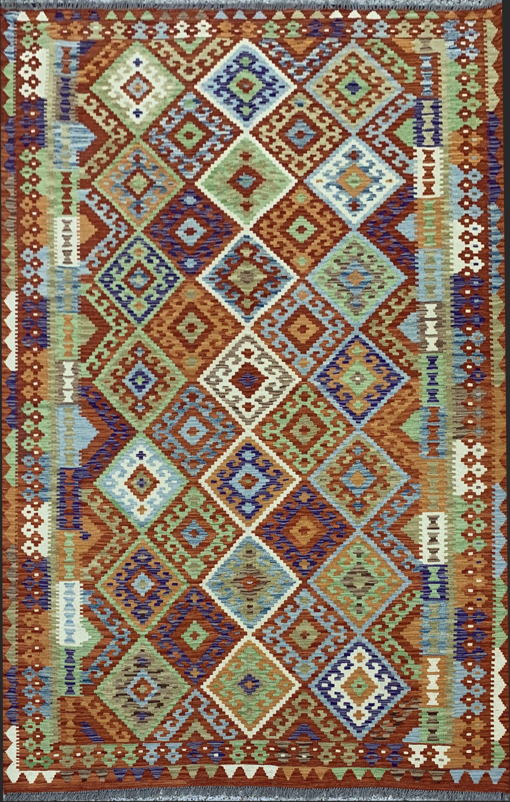 Rug# 26103, Afghan Maimaneh Kilim, Qazni wool & vegetable dyes, Size 253x183 cm