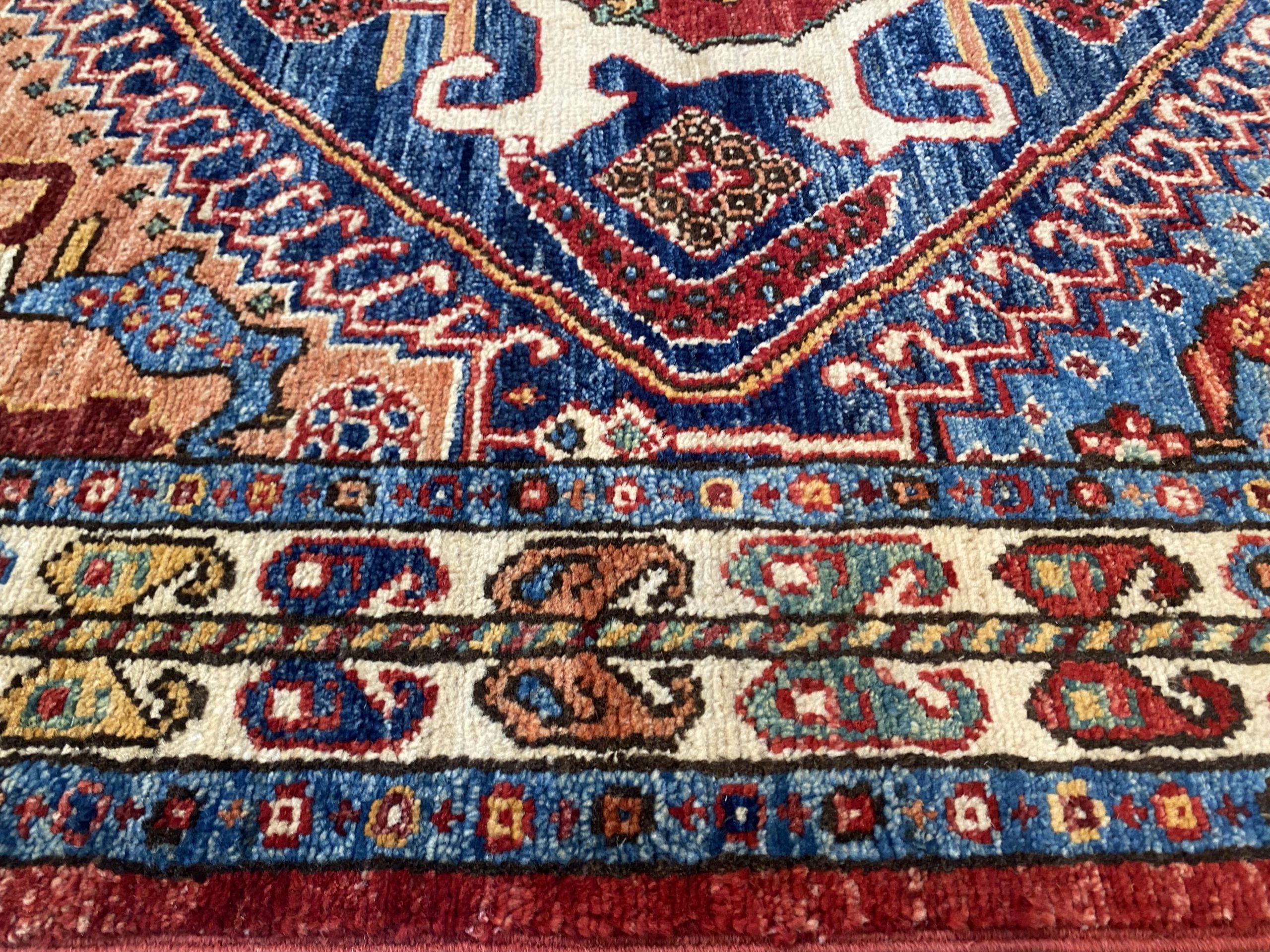 Rug# 26658, Afghan Turkaman weave, 19th century Caucasian design, vegetable dyes, circa 2018, size 146x89cm (1)