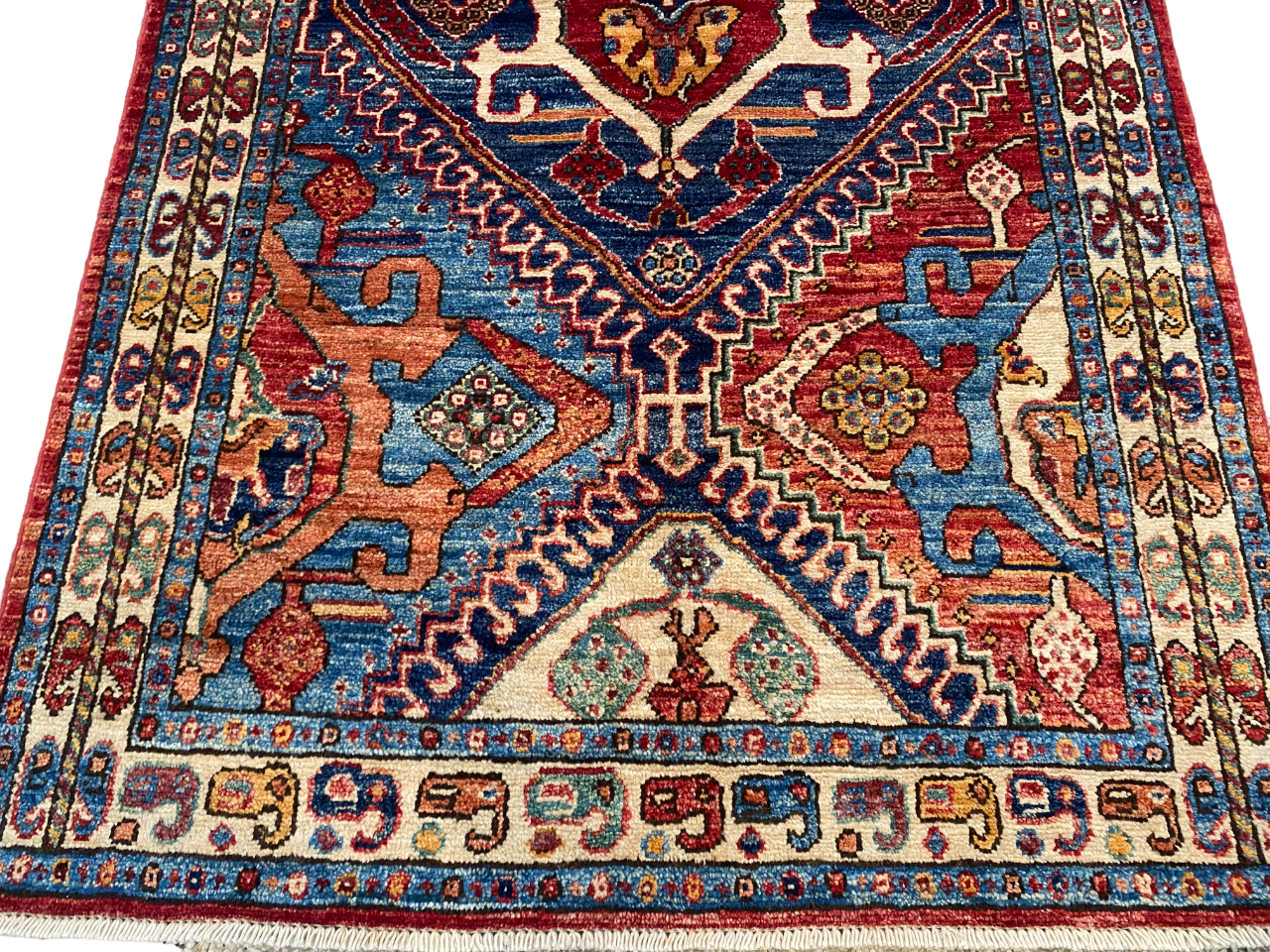 Rug# 26658, Afghan Turkaman weave, 19th century Caucasian design, vegetable dyes, circa 2018, size 146x89cm (2)