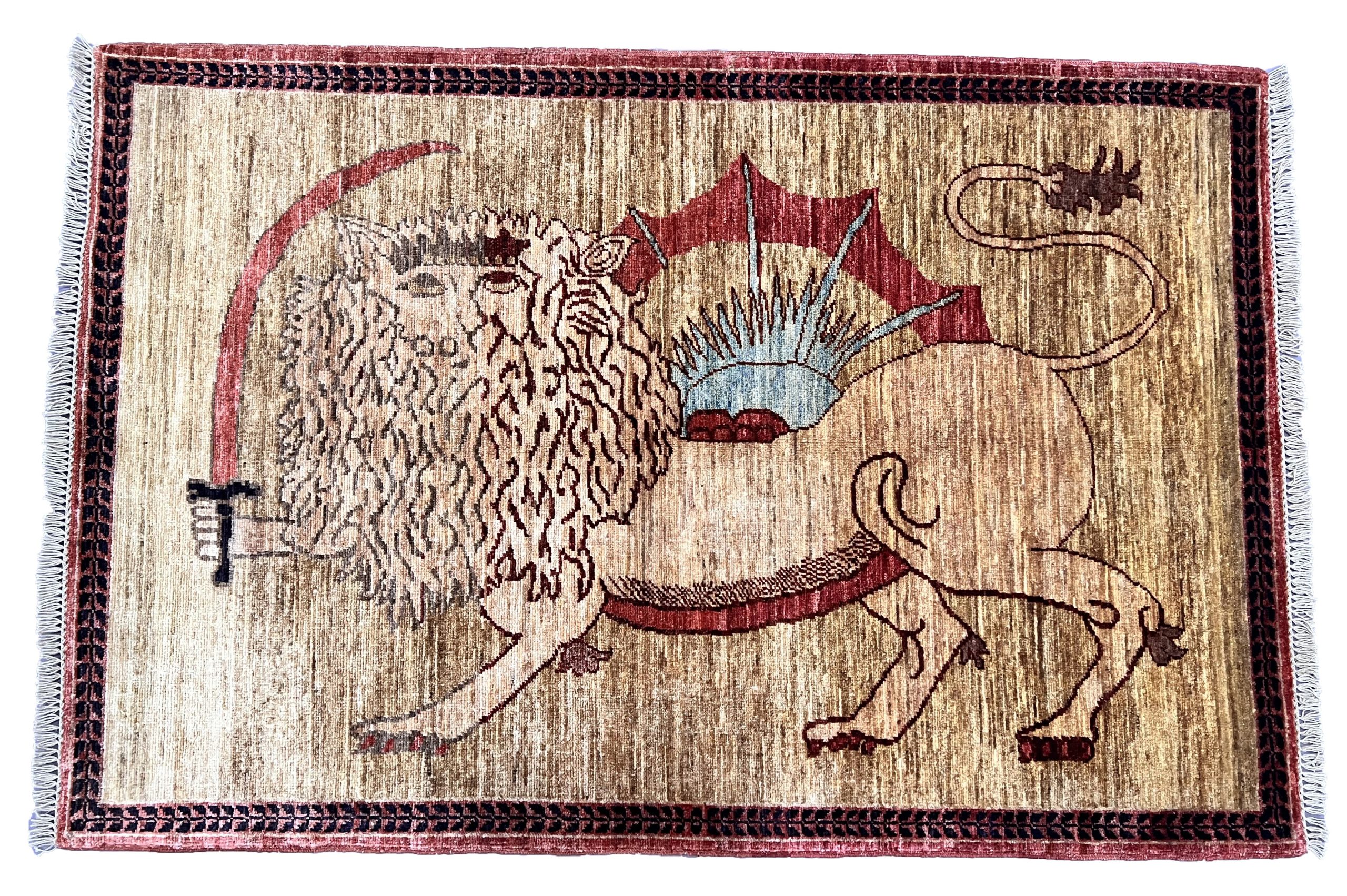 Rug#26542, Afghan Turkaman weave, Lion-Rug, vegetable dyes, size 149x99 cm (2)